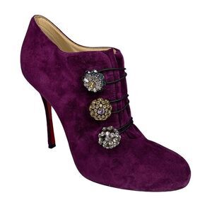 Christian Louboutin Purple Suede Bootoni MJ Crystal Ankle Heel Boots EU 37 US 7